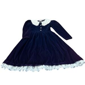 Elegant Navy Velvet Dress with White Lace‎ Trim My Michelle Party Portrait